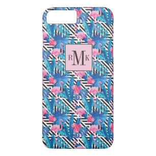 Flamingo u. Palmen auf geometrischem Muster Case-Mate iPhone Hülle