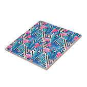Flamingo u. Palmen auf geometrischem Muster Fliese (Seite)