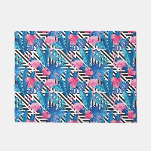 Flamingo u. Palmen auf geometrischem Muster Fußmatte (Vorderseite)