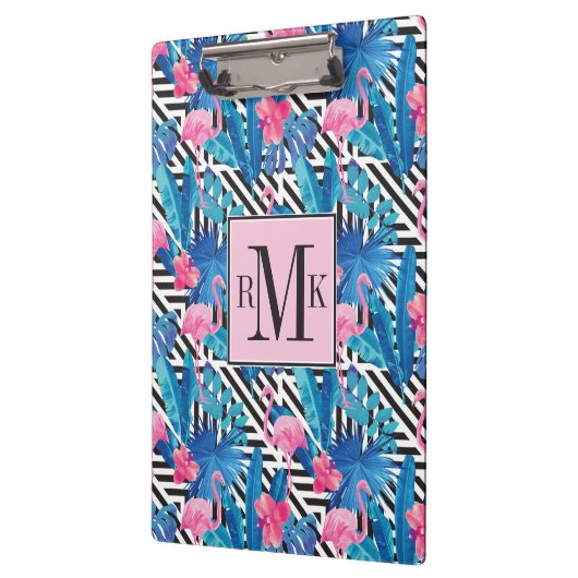 Flamingo u. Palmen auf geometrischem Muster Klemmbrett (Links)