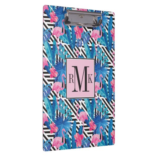 Flamingo u. Palmen auf geometrischem Muster Klemmbrett (Rechts)