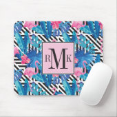Flamingo u. Palmen auf geometrischem Muster Mousepad (Mit Mouse)
