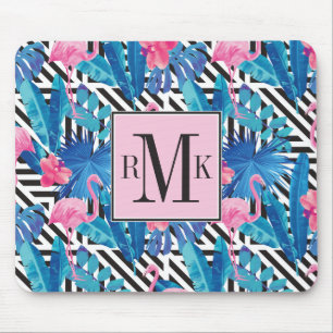 Flamingo u. Palmen auf geometrischem Muster Mousepad