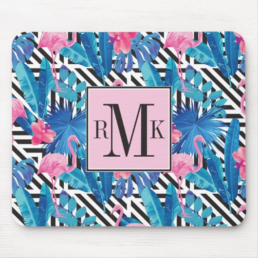 Flamingo u. Palmen auf geometrischem Muster Mousepad (Vorne)