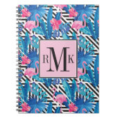 Flamingo u. Palmen auf geometrischem Muster Notizblock (Vorderseite)