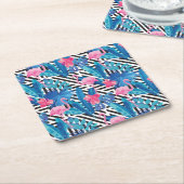 Flamingo u. Palmen auf geometrischem Muster Rechteckiger Pappuntersetzer (angewinkelt)