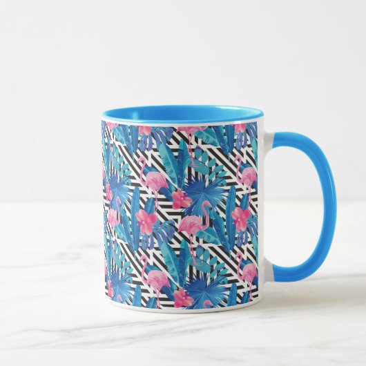 Flamingo u. Palmen auf geometrischem Muster Tasse (Rechts)