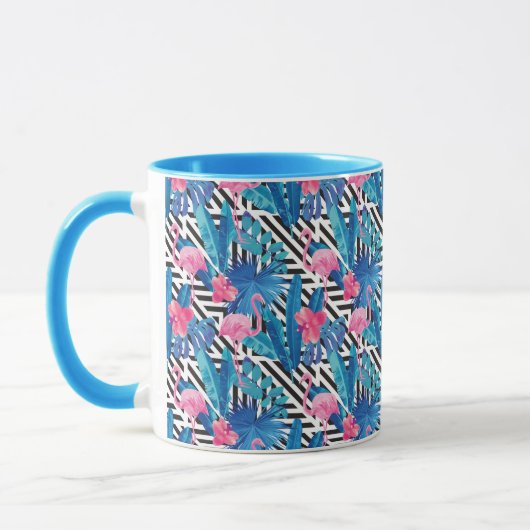 Flamingo u. Palmen auf geometrischem Muster Tasse (Links)
