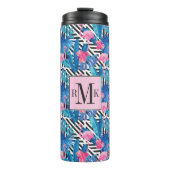 Flamingo u. Palmen auf geometrischem Muster Thermosbecher (Vorderseite)