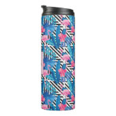 Flamingo u. Palmen auf geometrischem Muster Thermosbecher (Nach rechts gedreht)