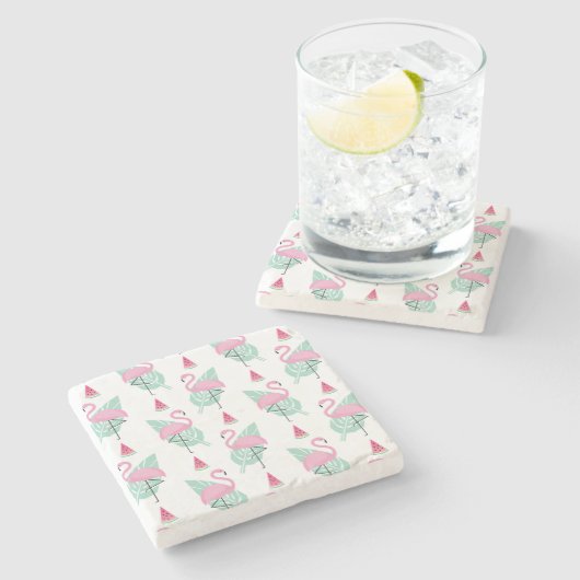 Flamingo-u. Wassermelone-Pastell-Muster Steinuntersetzer (Seitenansicht)
