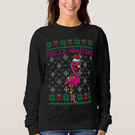 Flamingo Ugly Christmas Sweater Feliz Navidad Sweatshirt (Vorderseite)