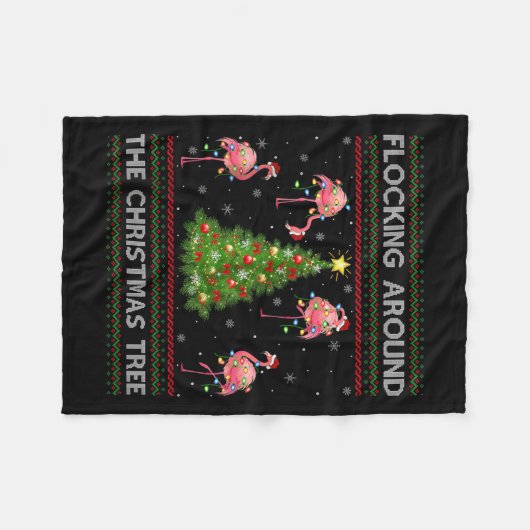 Flamingo Ugly Christmas Sweater Style Flamingo Bir Fleecedecke (Vorderseite (Horizontal))