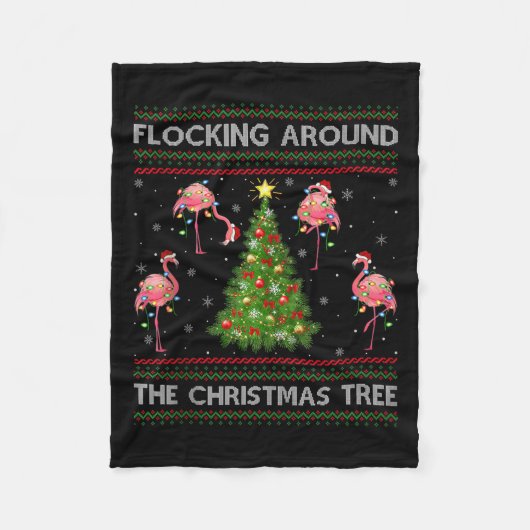 Flamingo Ugly Christmas Sweater Style Flamingo Bir Fleecedecke (Vorderseite)