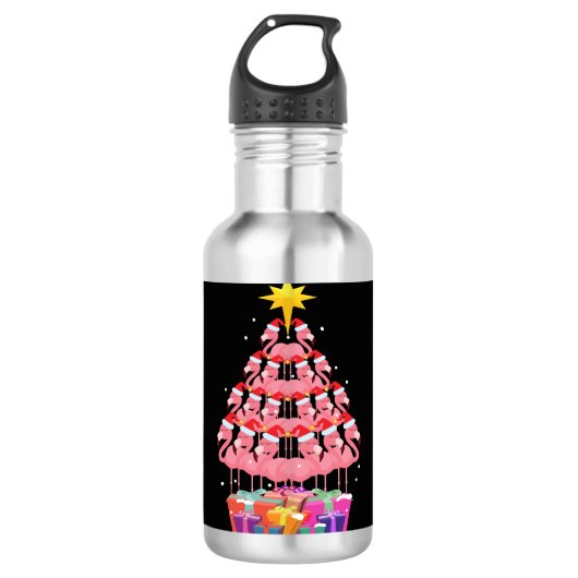 Flamingo Ugly Christmas Tree Funny Gift Edelstahlflasche (Vorderseite)
