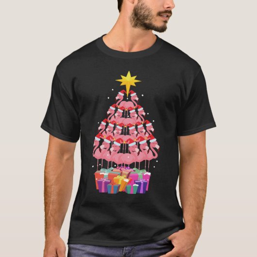 Flamingo Ugly Christmas Tree Funny Gift T-Shirt (Vorderseite)