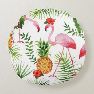 Flamingo und Ananas Rundes Kissen