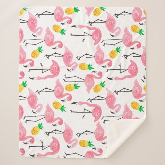 Flamingo und Ananas: Tropisches Set. Sherpadecke (Vorderseite)