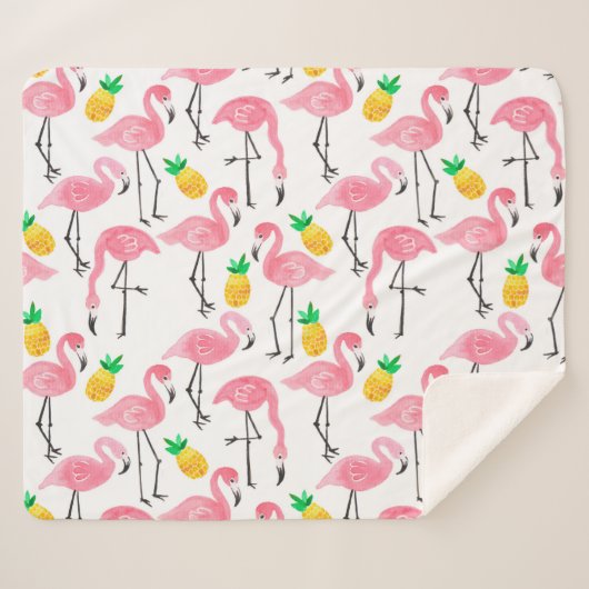 Flamingo und Ananas: Tropisches Set. Sherpadecke (Vorderseite (Horizontal))