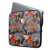 Flamingo und Blume, monochrome Muster. Laptopschutzhülle (Vorderseite Links)