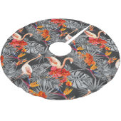 Flamingo und Blume, monochrome Muster. Polyester Weihnachtsbaumdecke (Schrägansicht)