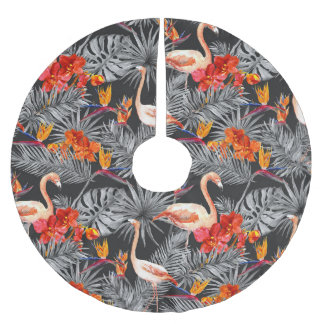 Flamingo und Blume, monochrome Muster. Polyester Weihnachtsbaumdecke
