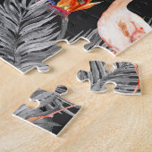 Flamingo und Blume, monochrome Muster. Puzzle (Seite)