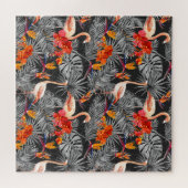 Flamingo und Blume, monochrome Muster. Puzzle (Horizontal)
