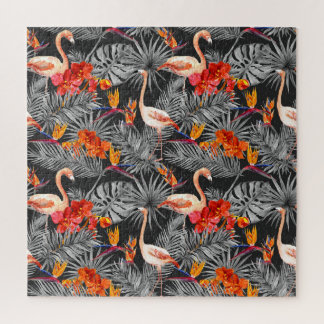 Flamingo und Blume, monochrome Muster. Puzzle