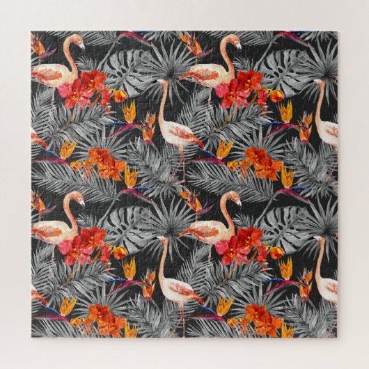 Flamingo und Blume, monochrome Muster. Puzzle (Vertikal)