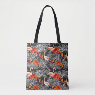 Flamingo und Blume, monochrome Muster. Tasche