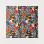 Flamingo und Blume, monochrome Muster. Wandteppich (Vorderseite (Horizontal))