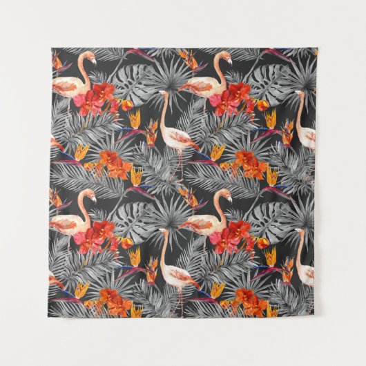 Flamingo und Blume, monochrome Muster. Wandteppich (Vorderseite)