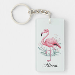 Flamingo und Blume Personalisiert Schlüsselanhänger