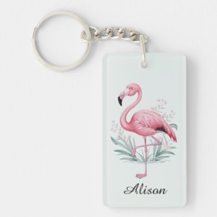 Flamingo und Blume Personalisiert Schlüsselanhänger