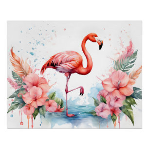 Flamingo und Blume Poster
