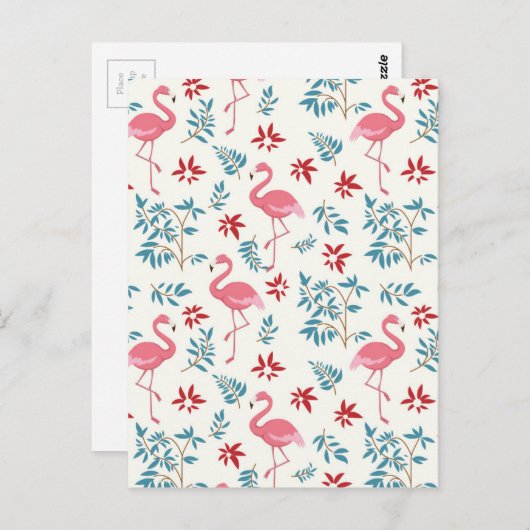 Flamingo und Blume Postkarte (Vorne/Hinten)