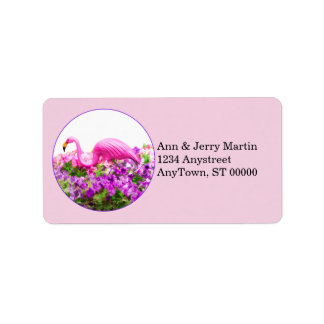 Flamingo und Blumen auf Rosa Adressaufkleber