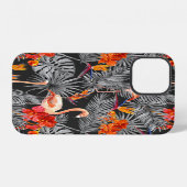 Flamingo und Blumen, monochromes Muster. iPhone Hülle (Rückseite (Horizontal))