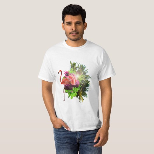 Flamingo und Blumen T-Shirt (Vorne ganz)