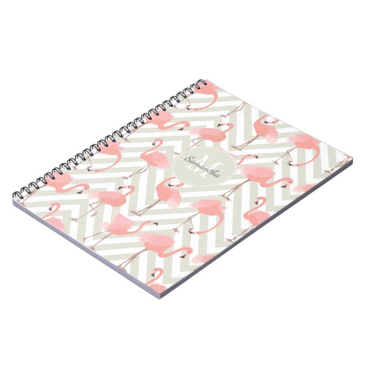 Flamingo und Chevrons Muster mit Ihrem Monogramm Notizblock (Linke Seite)