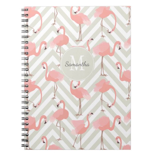 Flamingo und Chevrons Muster mit Ihrem Monogramm Notizblock (Vorderseite)