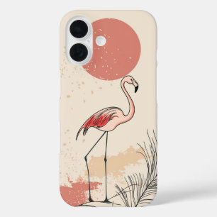Flamingo und die rote Sonne iPhone 16 Hülle