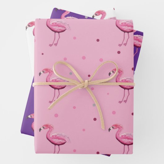 Flamingo und Dots Jeden Anlaß Geschenkpapier Set (Beispiel)