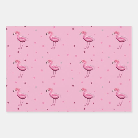 Flamingo und Dots Jeden Anlaß Geschenkpapier Set (Vorderseite)