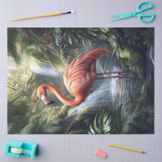 Flamingo und Dschungelwaterfall Dekoupage Seidenpapier (Basteln)