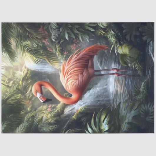 Flamingo und Dschungelwaterfall Dekoupage Seidenpapier (Vorderseite)