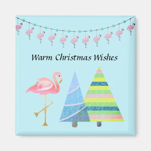 Flamingo und farbenfrohe Bäume Warme Weihnachtsw Magnet