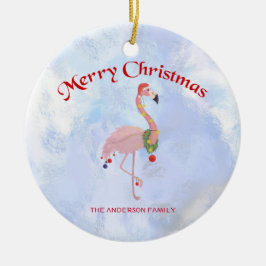 Flamingo und farbenfrohe Weihnachtsbälle Keramik Ornament