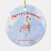 Flamingo und farbenfrohe Weihnachtsbälle Keramik Ornament (Hinten)